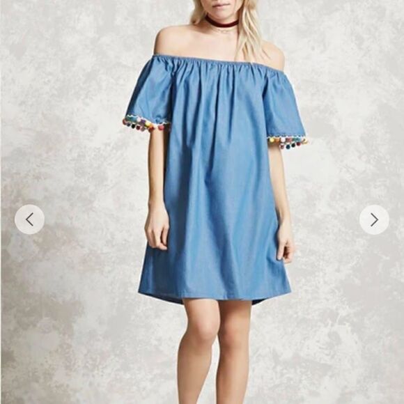 Off-the-Shoulder Pom Pom Dress - Picture 2 of 4